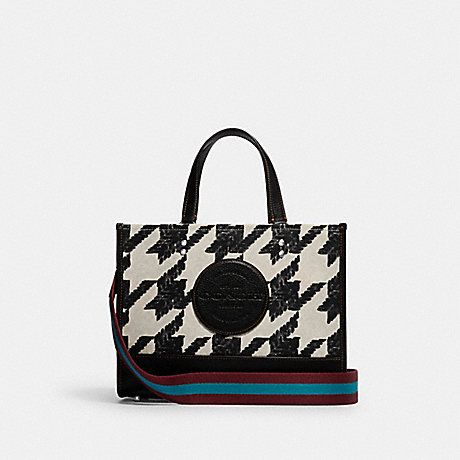 COACH CJ622 Dempsey Carryall With Houndstooth Print And Patch Silver/Cream/Black