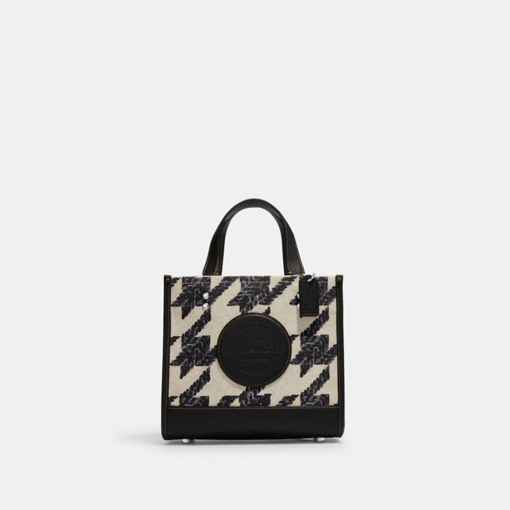 Dempsey Tote 22 With Houndstooth Print And Patch - CJ623 - Silver/Cream/Black