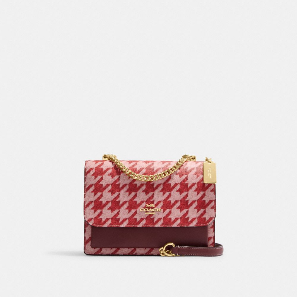 COACH CJ625 Klare Crossbody With Houndstooth Print IM/PINK/RED