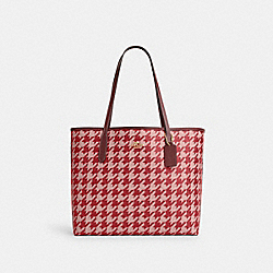 City Tote With Houndstooth Print - CJ626 - Im/Pink/Red