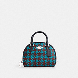 COACH CJ628 Sydney Satchel With Houndstooth Print SILVER/TEAL/WINE