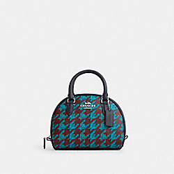 Sydney Satchel With Houndstooth Print - CJ628 - Silver/Teal/Wine