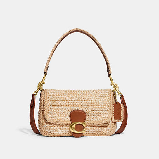 CJ631 - Soft Tabby Shoulder Bag With Crochet Brass/Ivory Multi