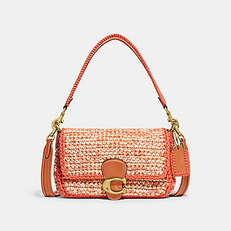 COACH CJ631 Soft Tabby Shoulder Bag With Crochet Brass/Faded-Orange-Multi