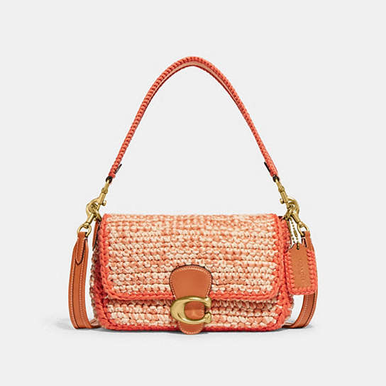 CJ631 - Soft Tabby Shoulder Bag With Crochet Brass/Faded Orange Multi