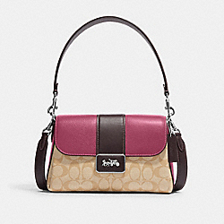 COACH CJ633 Grace Shoulder Bag In Colorblock Signature Canvas SILVER/LT KHAKI/LT RASPBERRY MULTI