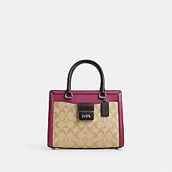 COACH CJ634 Grace Carryall In Colorblock Signature Canvas SILVER/LT KHAKI/LT RASPBERRY MULTI