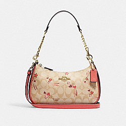 Teri Shoulder Bag In Signature Canvas With Heart And Star Print - CJ644 - Gold/Light Khaki Multi