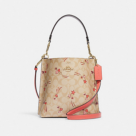 COACH CJ645 Mollie Bucket Bag 22 In Signature Canvas With Heart And Star Print Gold/Light-Khaki-Multi