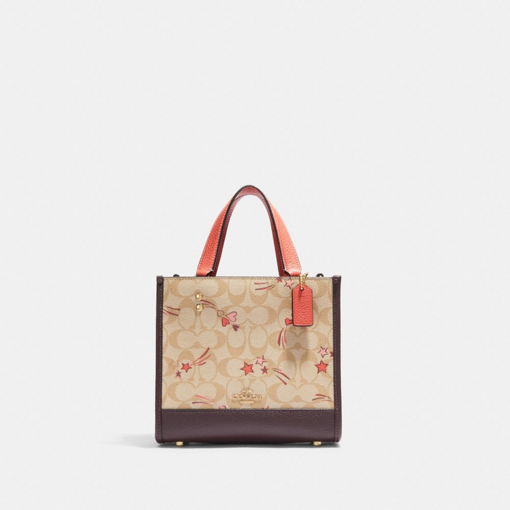 Dempsey Tote 22 In Signature Canvas With Heart And Star Print - CJ646 - Gold/Light Khaki Multi