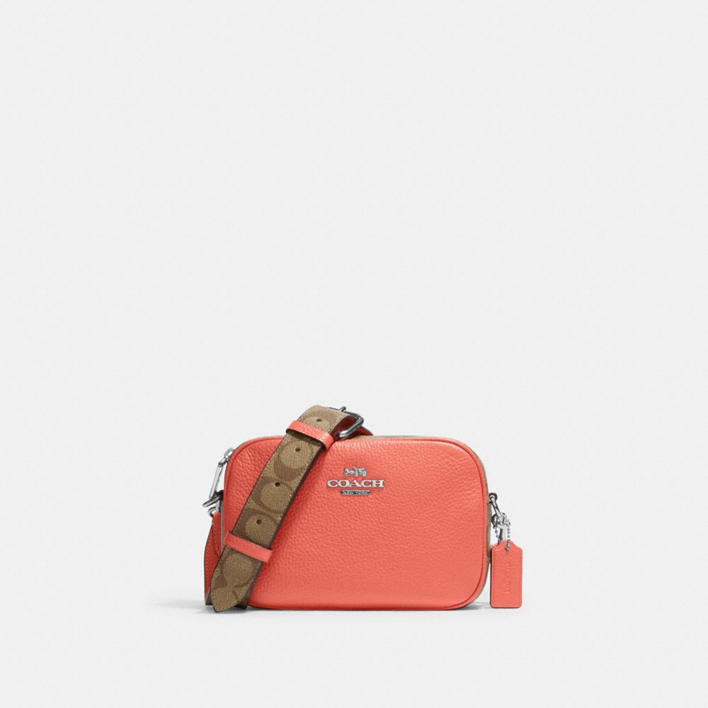 Mini Jamie Camera Bag With Signature Canvas - CJ648 - Silver/Khaki/Tangerine