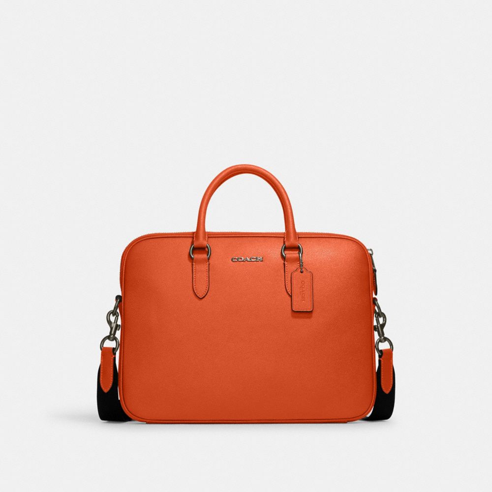 COACH CJ652 Liam Compact Brief GUNMETAL/BRIGHT ORANGE