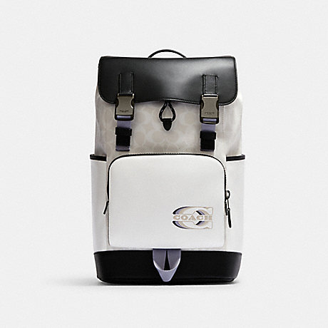 COACH CJ653 Track Backpack In Colorblock Signature Canvas With Coach Stamp Gunmetal/Chalk Multi