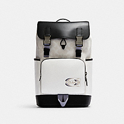 Track Backpack In Colorblock Signature Canvas With Coach Stamp - CJ653 - Gunmetal/Chalk Multi