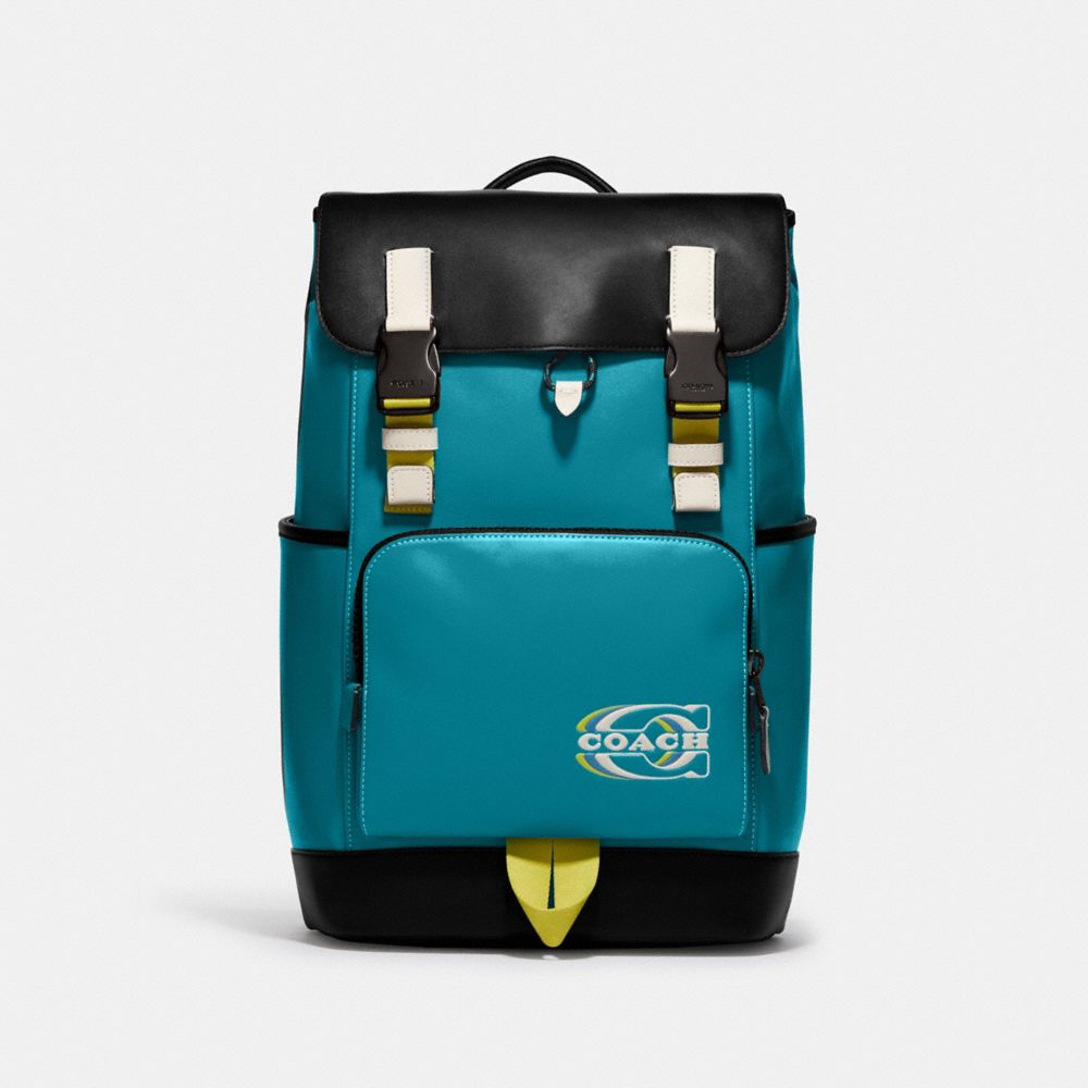 COACH CJ659 Track Backpack In Colorblock With Coach Stamp BLACK COPPER/TEAL MULTI
