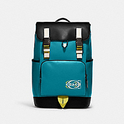 Track Backpack In Colorblock With Coach Stamp - CJ659 - Black Copper/Teal Multi