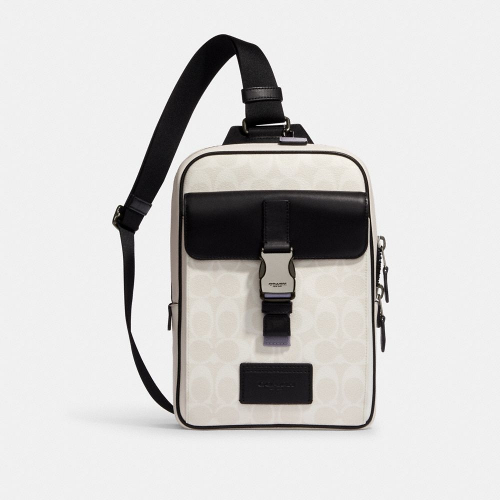 COACH CJ663 Track Pack In Colorblock Signature Canvas Gunmetal/Chalk Multi