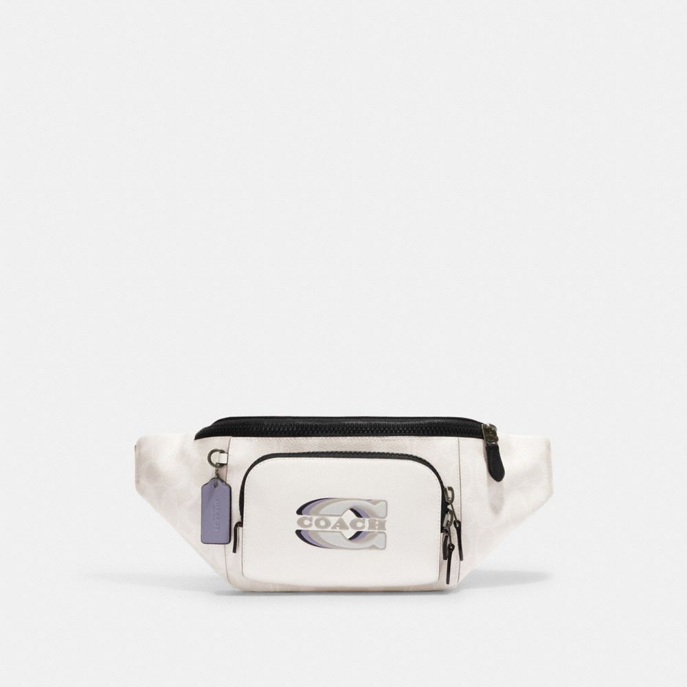 Track Belt Bag In Colorblock Signature Canvas With Coach Stamp - CJ665 - Gunmetal/Chalk Multi