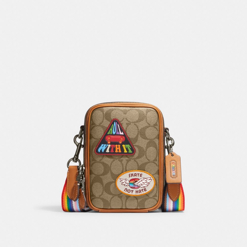 COACH CJ671 Stanton Crossbody In Signature Canvas With Patches Gunmetal/Khaki-Multi