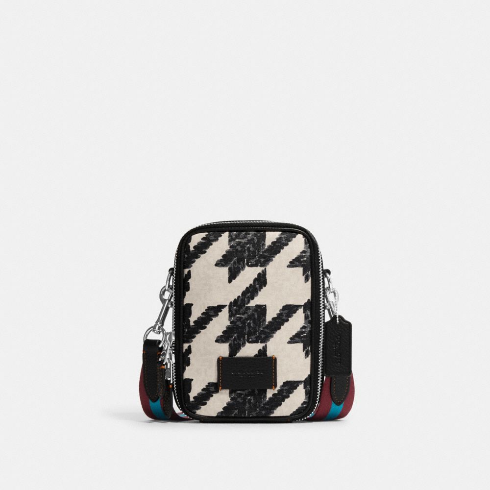 COACH CJ672 Stanton Crossbody With Houndstooth Print Silver/Cream/Black