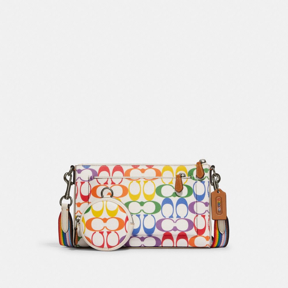 COACH CJ673 Holden Crossbody In Rainbow Signature Canvas GUNMETAL/CHALK MULTI