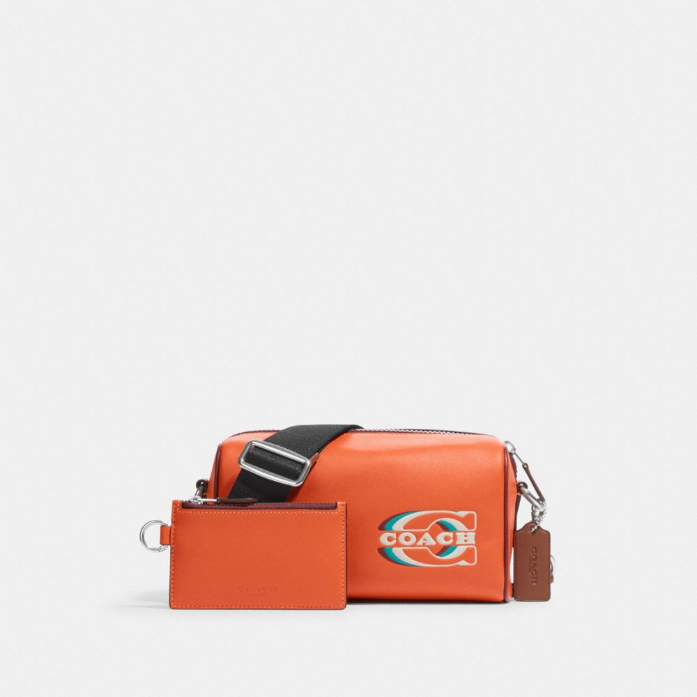 COACH CJ675 Axel Crossbody With Coach Stamp SILVER/BRIGHT ORANGE