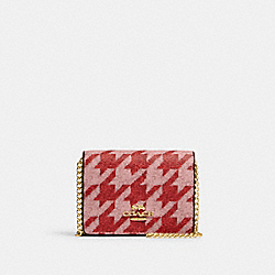 COACH CJ679 Mini Wallet On A Chain With Houndstooth Print IM/PINK/RED