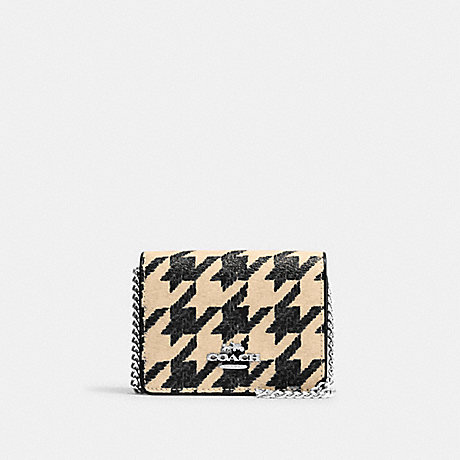 COACH CJ679 Mini Wallet On A Chain With Houndstooth Print Silver/Cream/Black