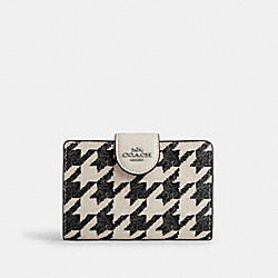 Medium Corner Zip Wallet With Houndstooth Print - CJ680 - Silver/Cream/Black
