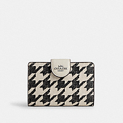 COACH CJ680 Medium Corner Zip Wallet With Houndstooth Print SILVER/CREAM/BLACK