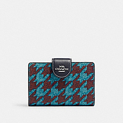 Medium Corner Zip Wallet With Houndstooth Print - CJ680 - Silver/Teal/Wine