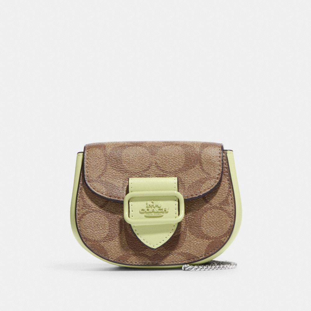 COACH CJ689 Morgan Card Case On A Chain In Signature Canvas Silver/Khaki/Pale Lime