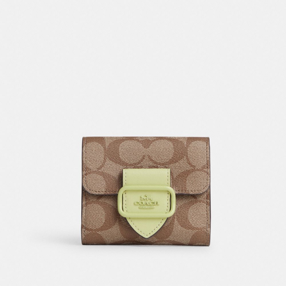 COACH CJ690 Small Morgan Wallet In Signature Canvas Silver/Khaki/Pale Lime