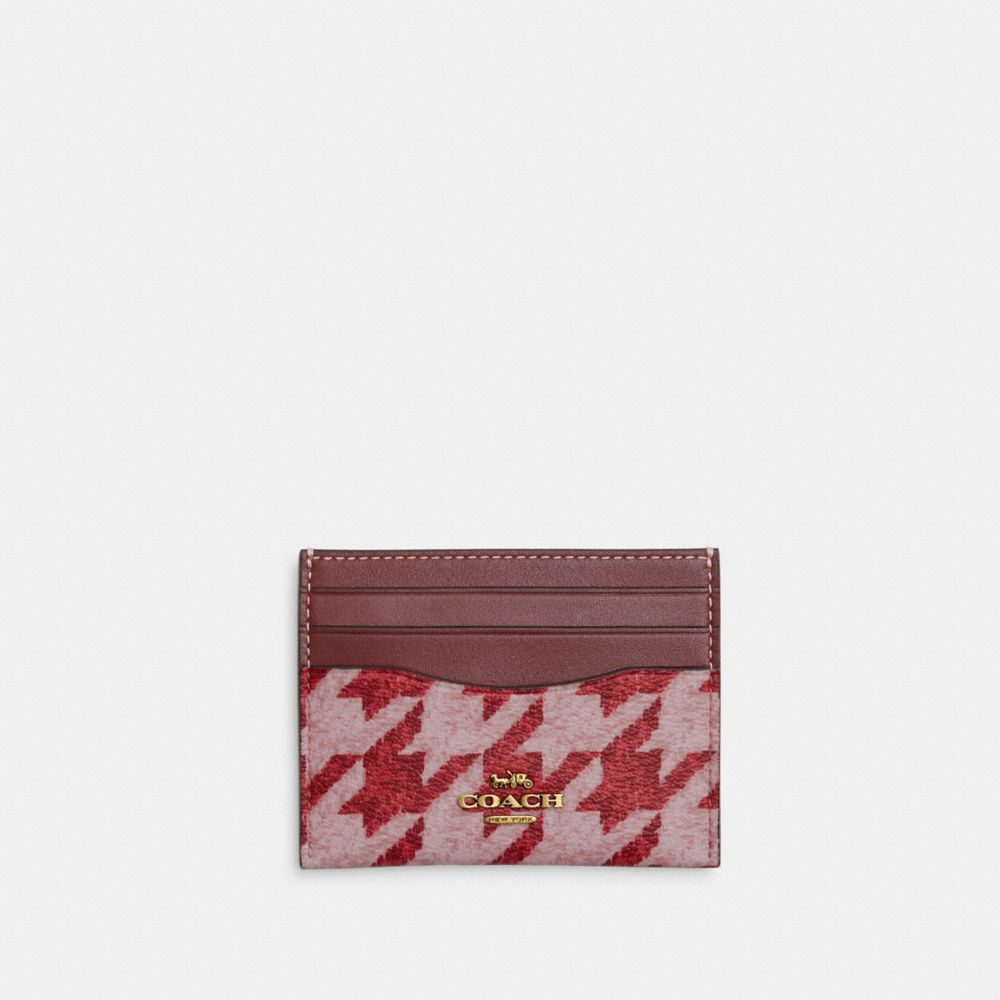 Slim Id Card Case With Houndstooth Print - CJ722 - Brass/Pink/Red