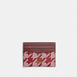 COACH CJ722 Slim Id Card Case With Houndstooth Print BRASS/PINK/RED