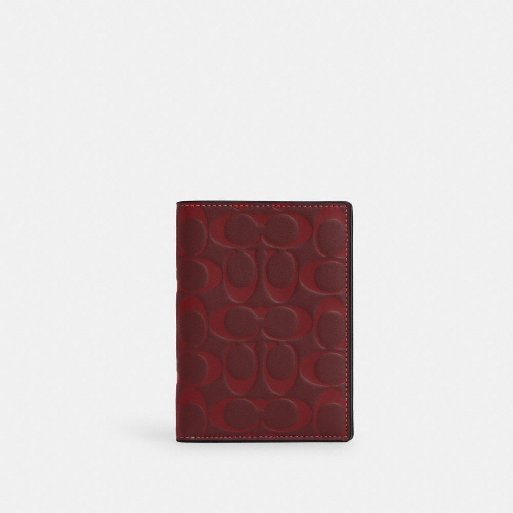 COACH CJ742 Passport Case In Signature Leather GUNMETAL/WINE MULTI