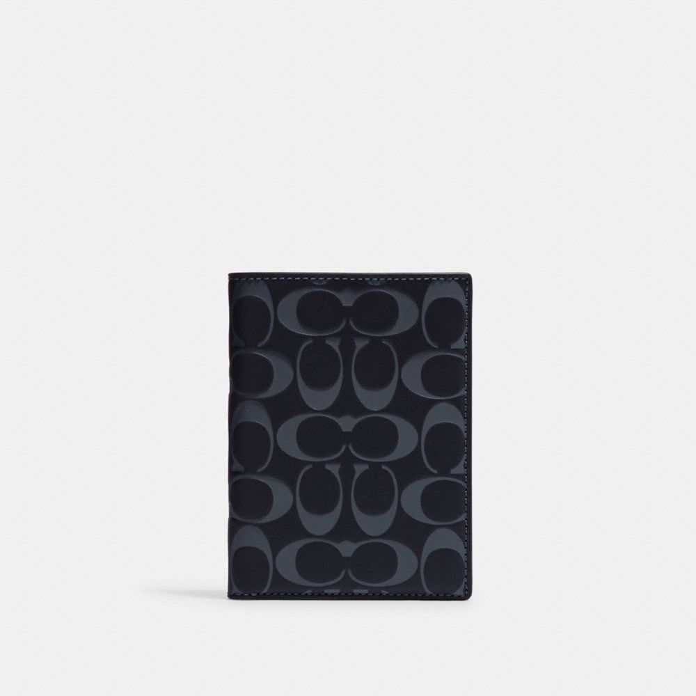 COACH CJ742 Passport Case In Signature Leather BLACK ANTIQUE NICKEL/MIDNIGHT NAVY/DENIM