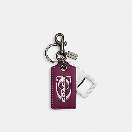 COACH CJ743 Bottle Opener Key Fob With Coach Stamp Black-Antique-Nickel/Deep-Berry-Multi