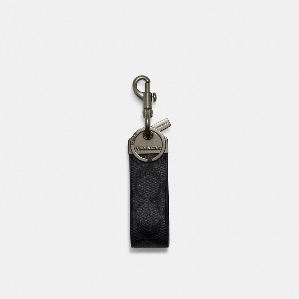 COACH CJ748 Loop Key Fob In Signature Canvas Gunmetal/Charcoal