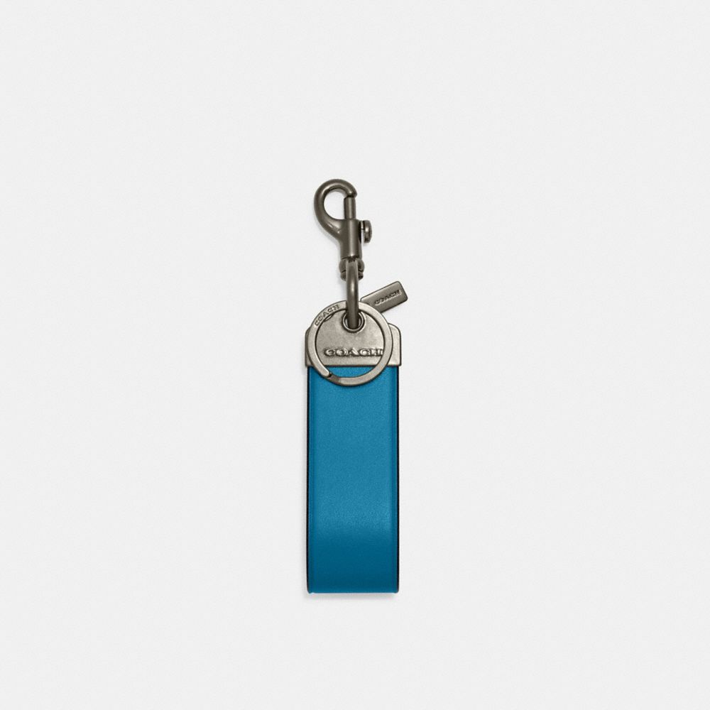 COACH CJ752 Loop Key Fob BLACK ANTIQUE NICKEL/ELECTRIC BLUE