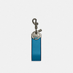 COACH CJ752 Loop Key Fob BLACK ANTIQUE NICKEL/ELECTRIC BLUE