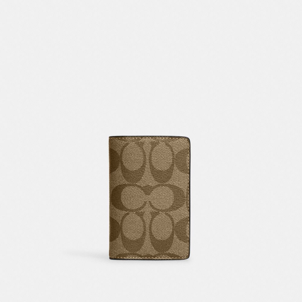 COACH CJ753 Id Wallet In Signature Canvas Gunmetal/Khaki