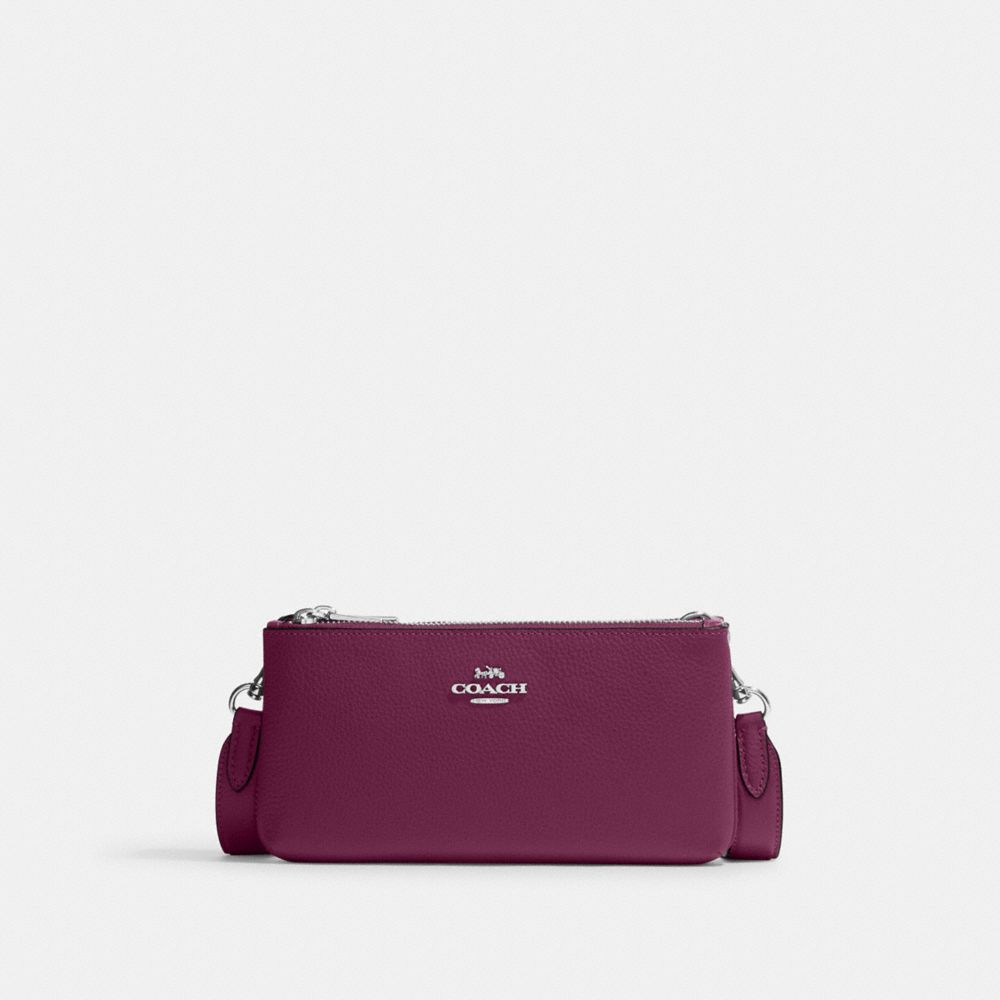 COACH CJ789 Double Zip Crossbody Silver/Deep Berry