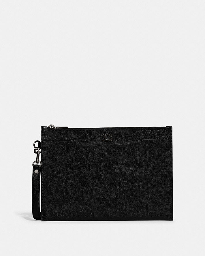 POUCH WRISTLET IN CROSSGRAIN LEATHER WITH SIGNATURE CANVAS INTERIOR