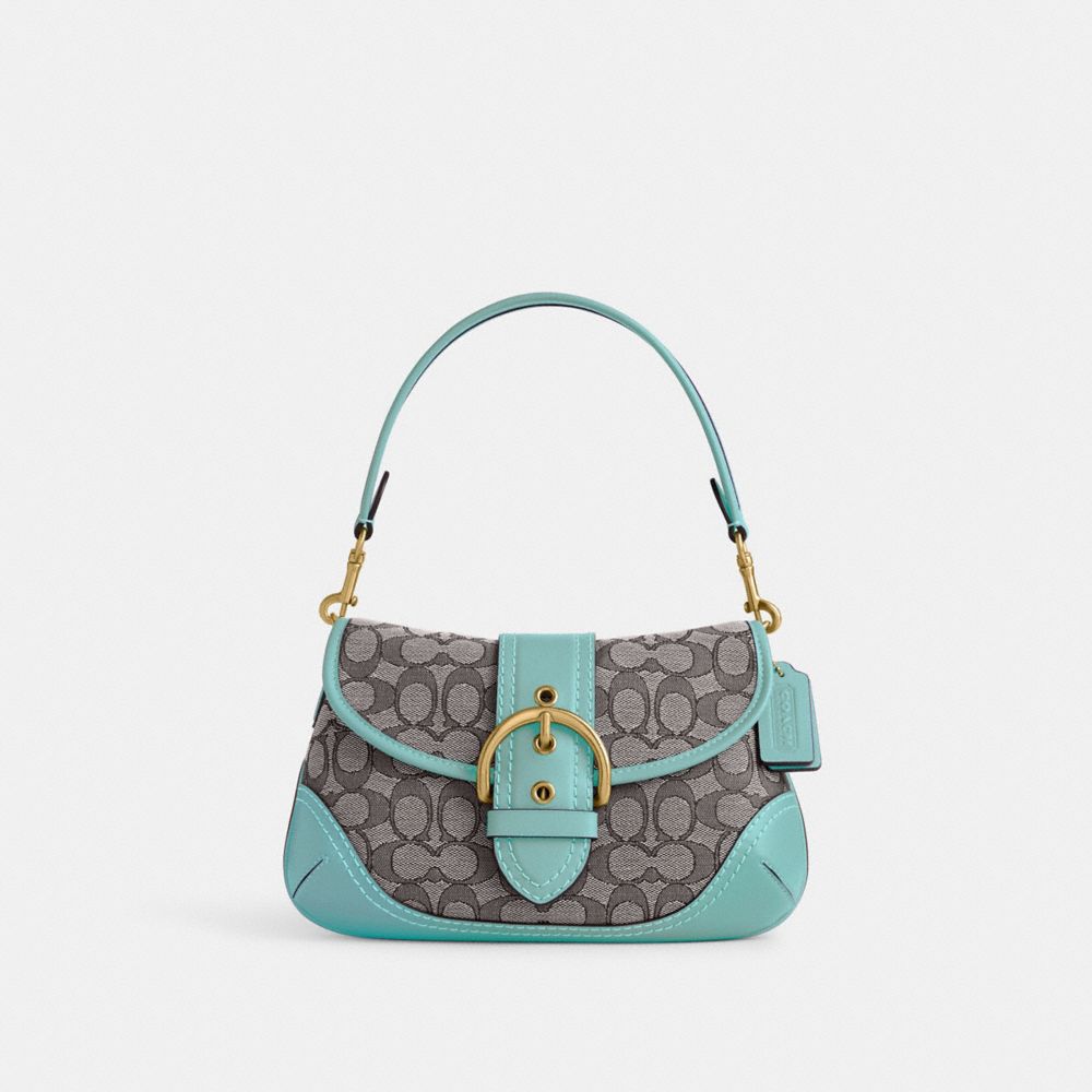 COACH CJ814 Soho Bag In Signature Jacquard Brass/Faded Blue