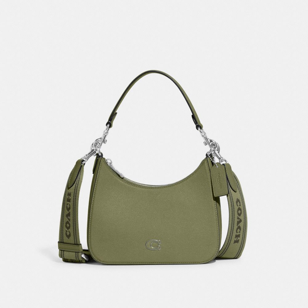 COACH CJ842 Hobo Crossbody Bag With Signature Canvas MOSS