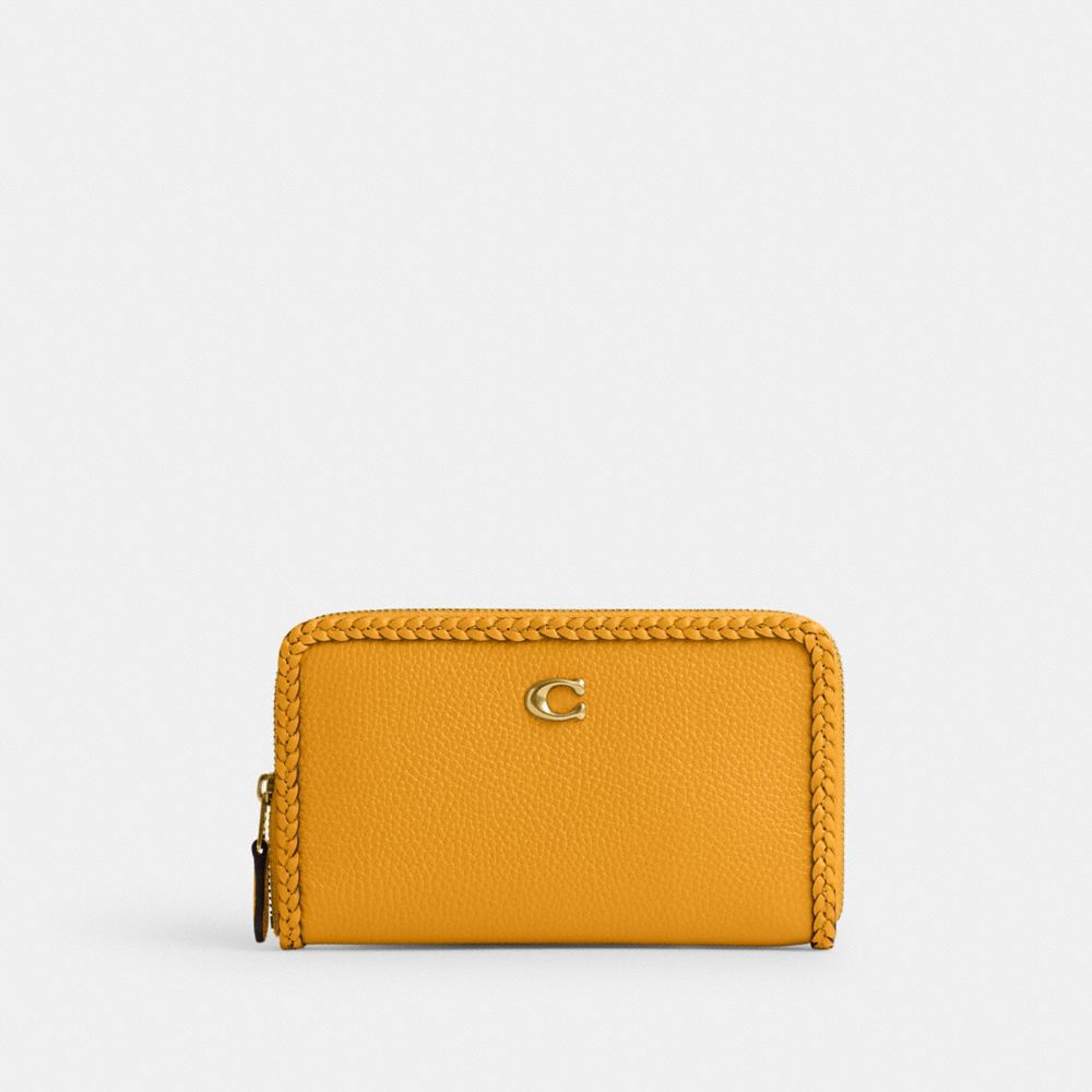 COACH CJ875 Medium Zip Around Wallet With Braid BRASS/BUTTERCUP