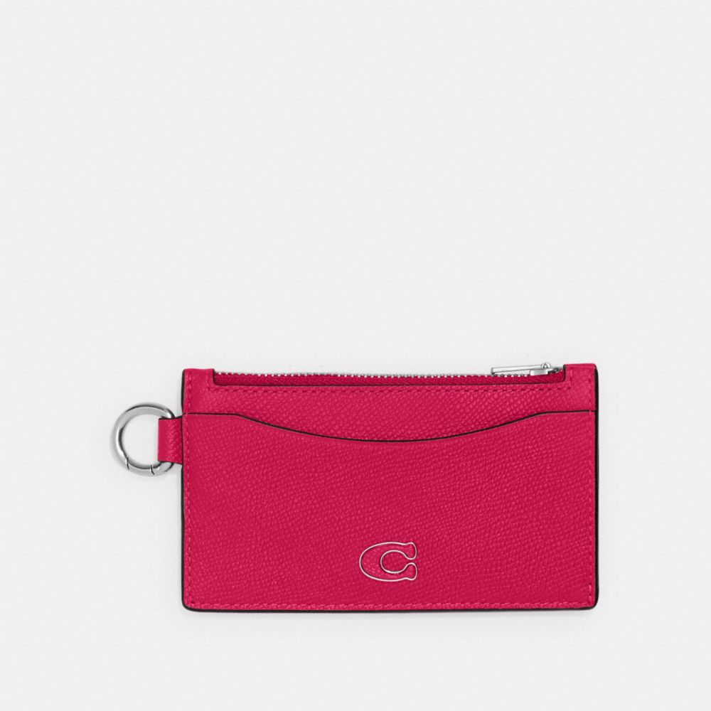 COACH&reg;,Zip Card Case,Leather,Coin,Card Case,Logo,Metal,Casual,Dragon Fruit