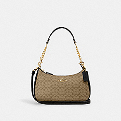 COACH CJ941 Teri Shoulder Bag In Signature Canvas GOLD/KHAKI/BLACK