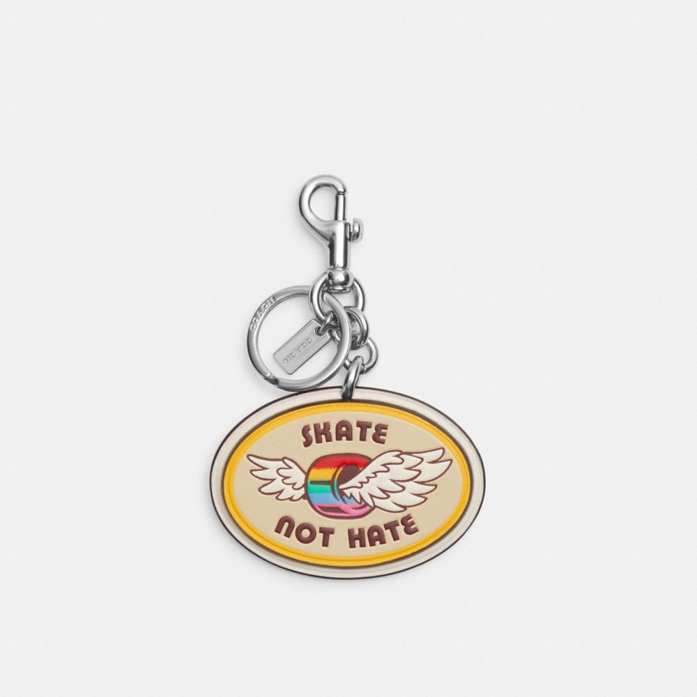 COACH CK061 Skate Not Hate Bag Charm In Rainbow Signature Canvas SILVER/CHALK MULTI